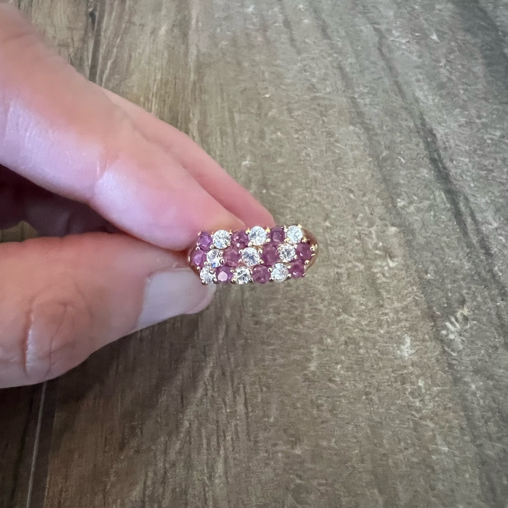 Pink Gemstone & Diamond-Like Stone Ring